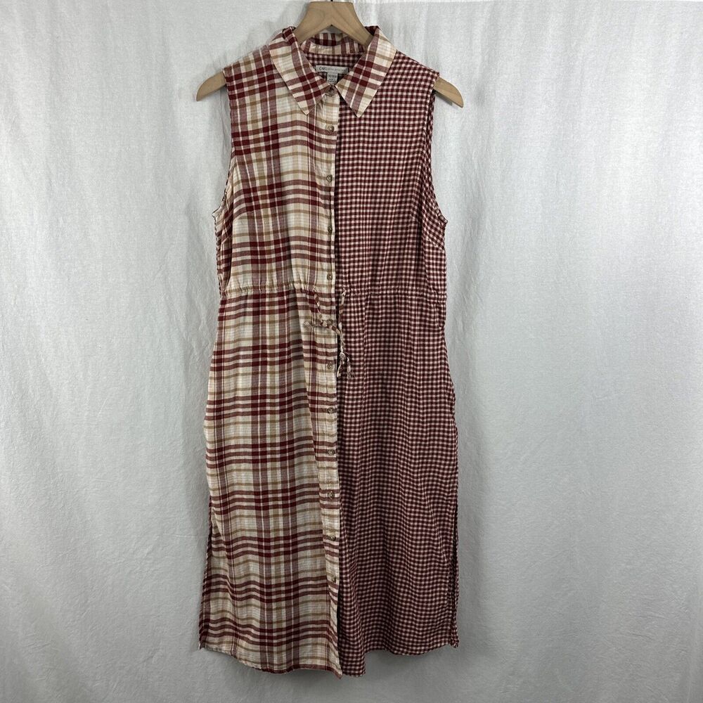 Cato Red Plaid Farm Country Button Front Duster Sleeveless Top Maxi Dress 14/16W